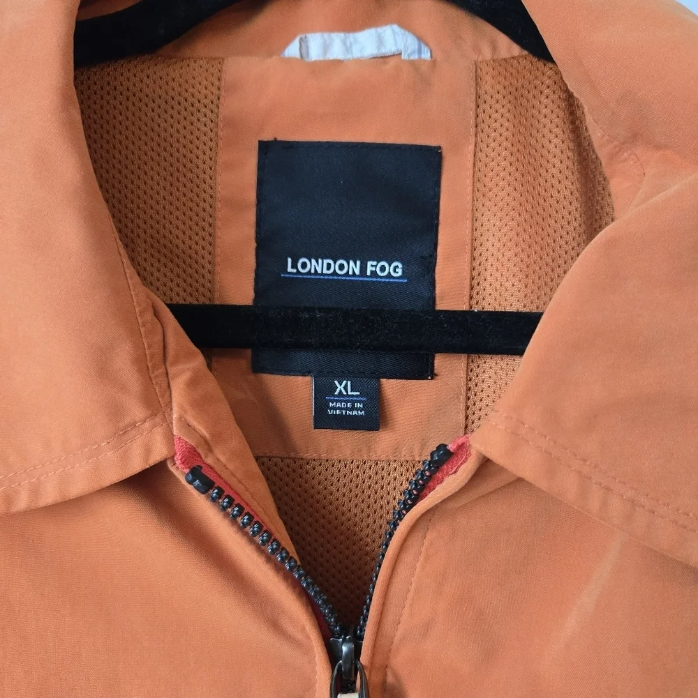 London Fog Men's Golf Jacket Orange Mesh Lined Harrington Windbreaker Size XL